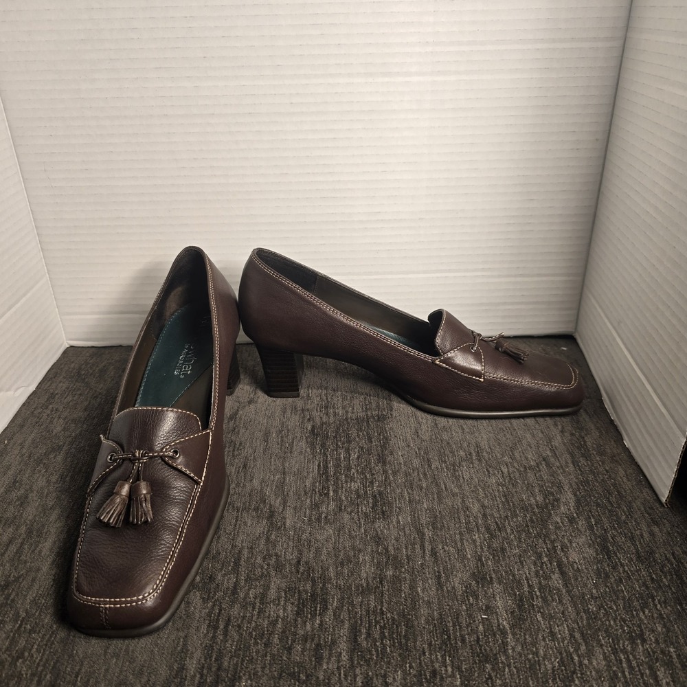 Aerosoles‎ What's What Collection Brown Leather Tassel Loafer Heels Size 8M